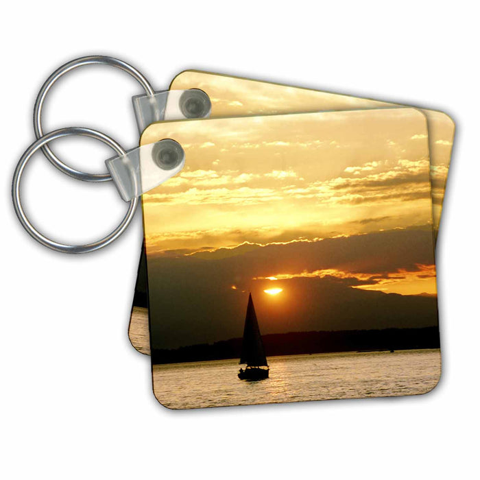 Key Chain - Sailing into setting sun on Seattles Elliot Bay - US48 RDU0056 - Richard Duval Sailing