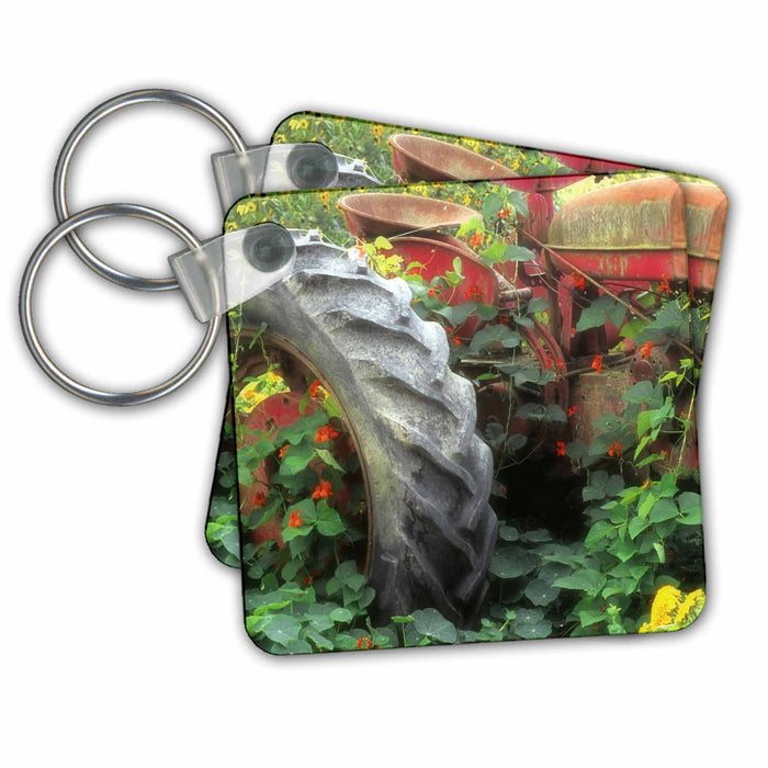 Key Chain - Spring flowers adorn an old tractor - US48 RDU0072 - Richard Duval Flowers