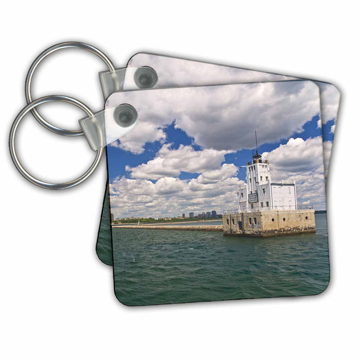 Key Chain - Sailing by Milwaukee Breakwater Lighthouse - US50 JRE0001 - Joe Restuccia III Lighthouses