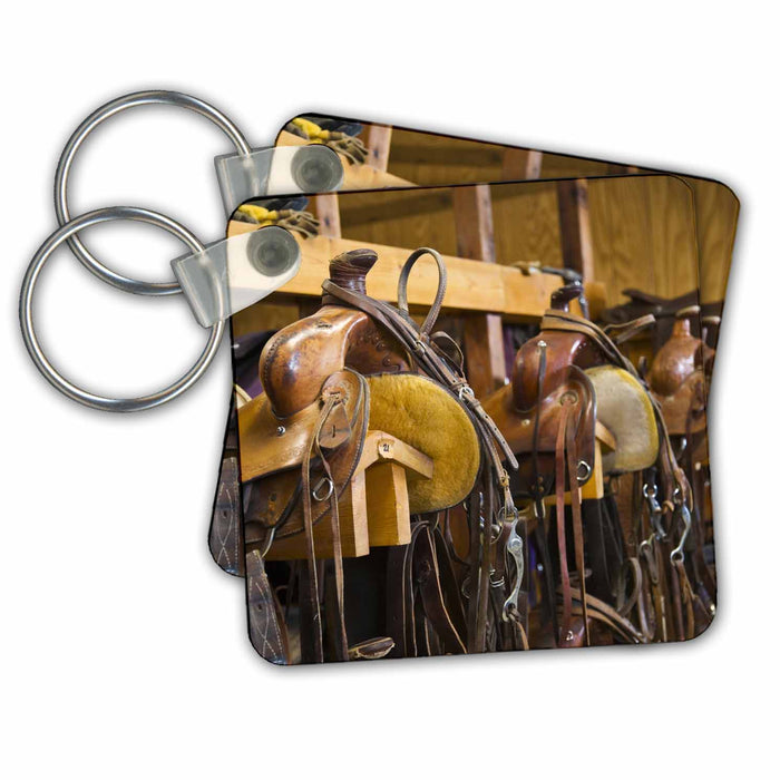 Key Chain - Cowboy saddles, boots, Hideout Ranch, Wyoming - US51 JRE0004 - Joe Restuccia III Cowboys