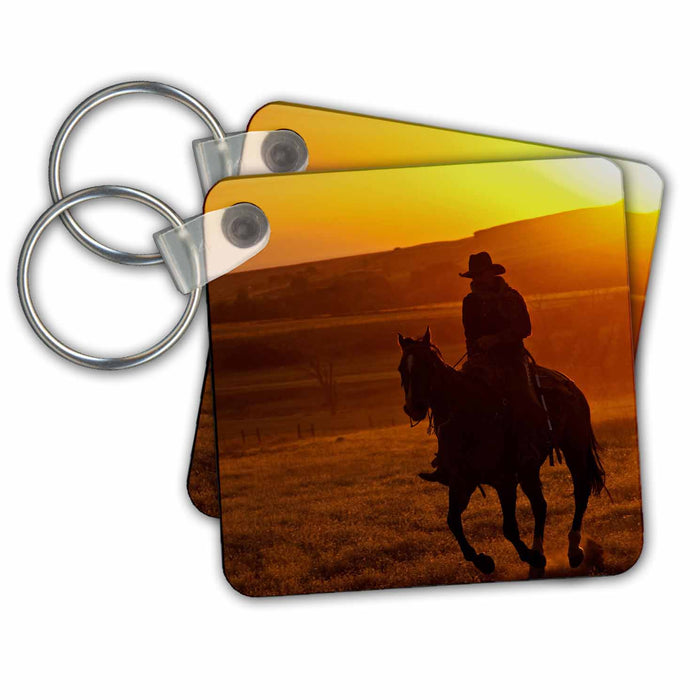 Key Chain - Cowboys along ridge at sunset, Shell, Wyoming - US51 JRE0086 - Joe Restuccia III Cowboys