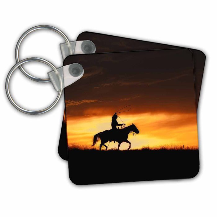 Key Chain - Cowboys along ridge at sunset, Shell, Wyoming - US51 JRE0096 - Joe Restuccia III Cowboys