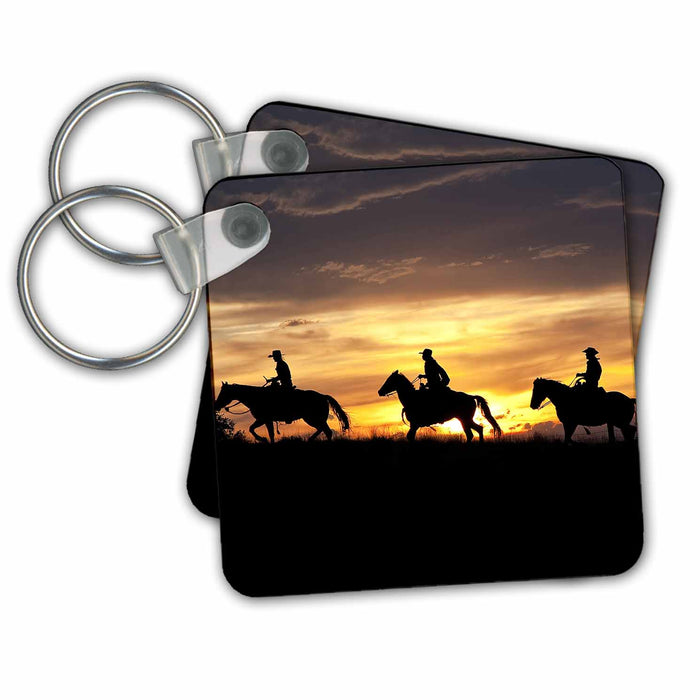 Key Chain - Cowboys along ridge at sunset, Shell, Wyoming - US51 JRE0097 - Joe Restuccia III Cowboys