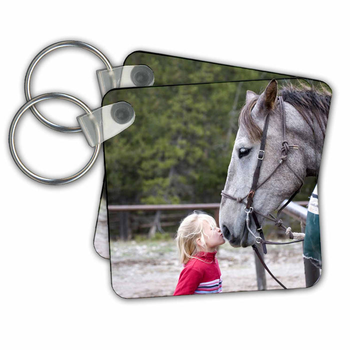 Key Chain - Wyoming. Grand Tetons NP, Girl kisses horse - US51 LHO0026 - Lisa Hoffner Children