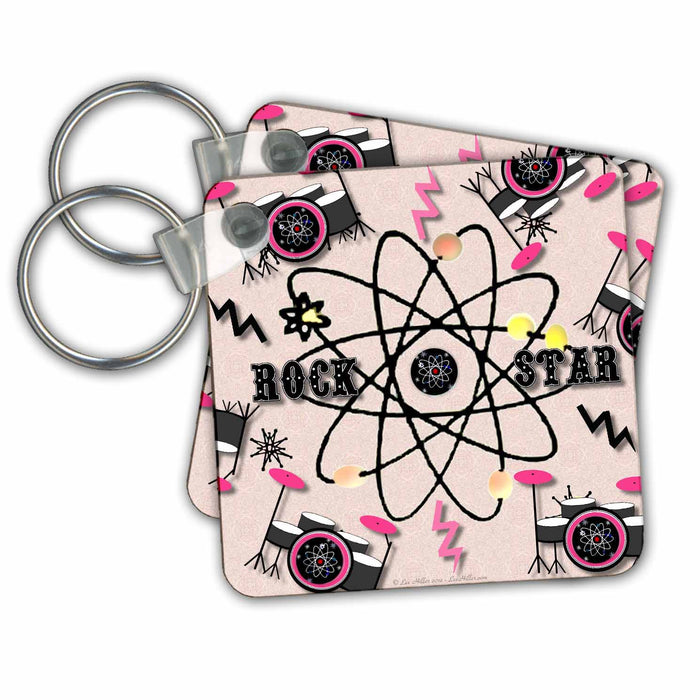 Key Chain - ic Rock Star Drum Kit on Pink sand Designs Drums