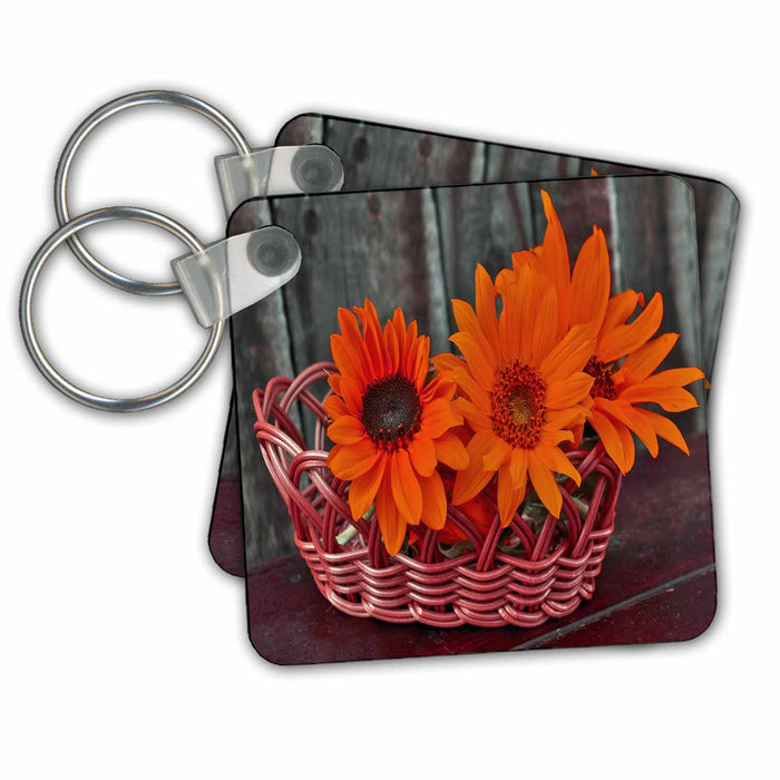 Key Chain - Basket of Orange Sunflowers Florals and Bouquets