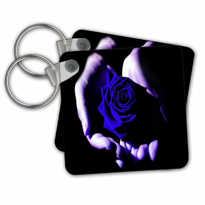 Key Chain - Blue Rose in the Palms of the Hands Roses