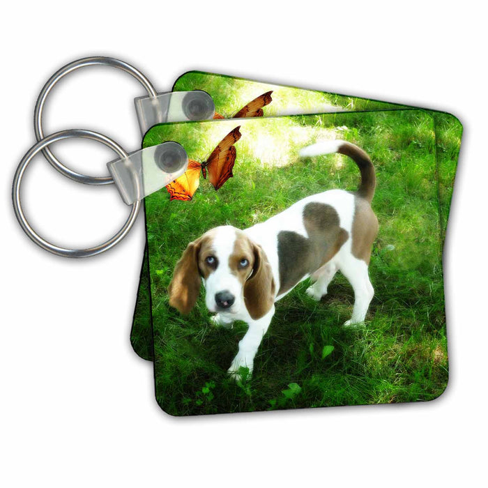 Key Chain - Bassette Hound Pup With Butterfly Dogs