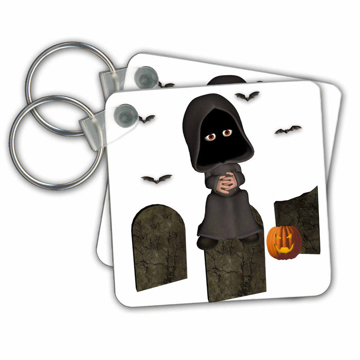 Key Chain - Toon Grim Reaper With Headstones And Bats Autumn And Halloween