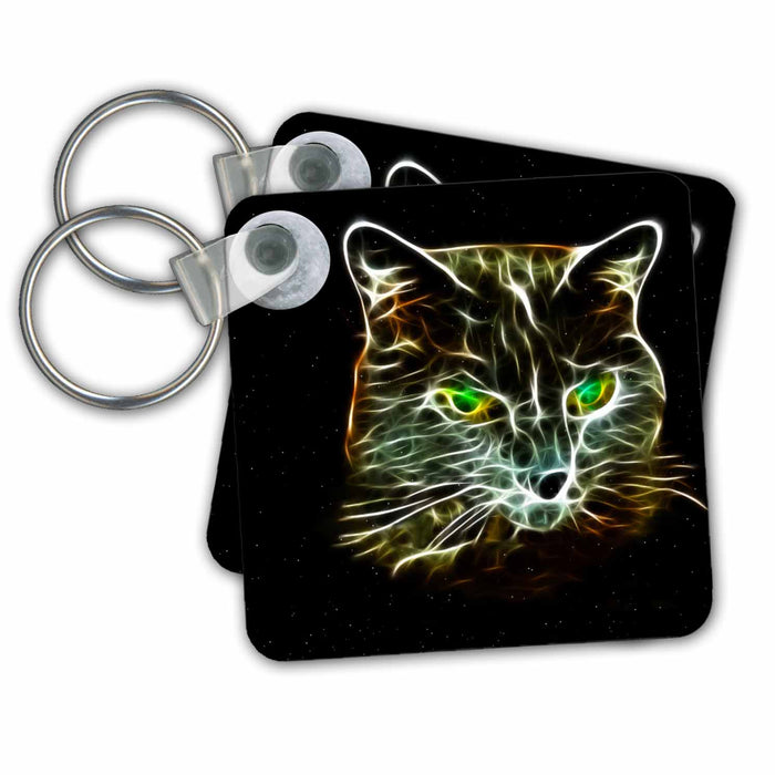 Key Chain - Fractal Color Outlined Cat With Moon Cats