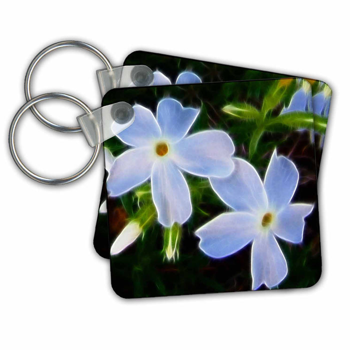 Key Chain - Fractal Color Outlined Small White Flowers Florals