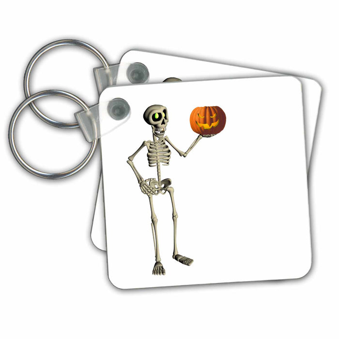 Key Chain - Toon Skeleton And Jack-o-Lantern Autumn And Halloween