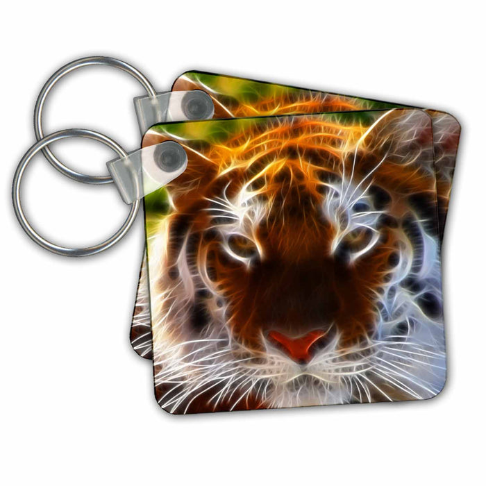 Key Chain - Fractal Color Outlined Bengal Tiger Wild Animals