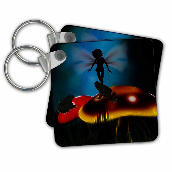 Key Chain - Fairy Silhouette With Toads And Mushrooms Fairies