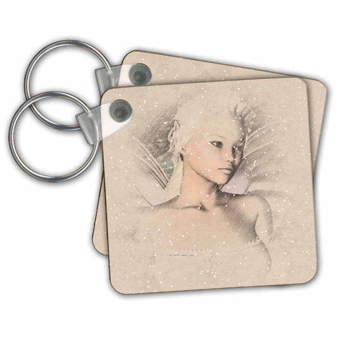 Key Chain - Pencil Sketch Winter Fairy Fairies