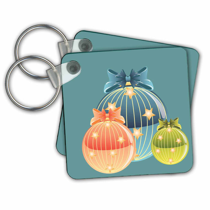 Key Chain - Blue Orange and Green Glass Ornaments Christmas