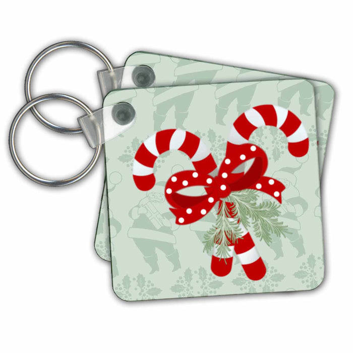 Key Chain - Candy Canes With Santa Background Christmas