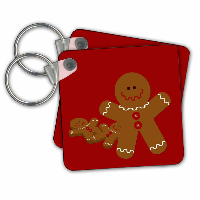 Key Chain - Gingerbread Men Against Red Christmas