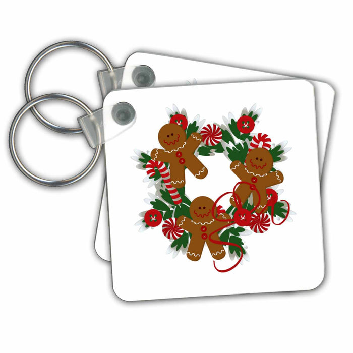 Key Chain - Gingerbread Men Christms Wreath Christmas