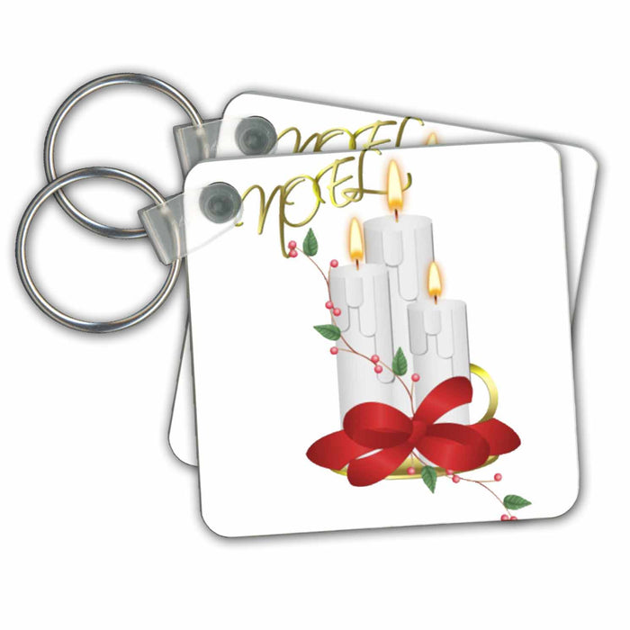 Key Chain - Noel and three Christmas Candles Christmas