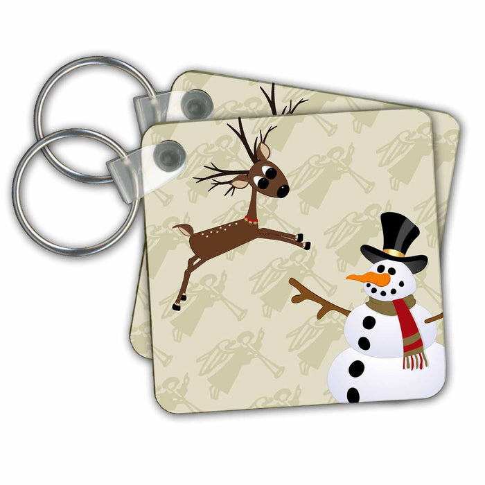 Key Chain - Jumping reindeer and Snowman Christmas