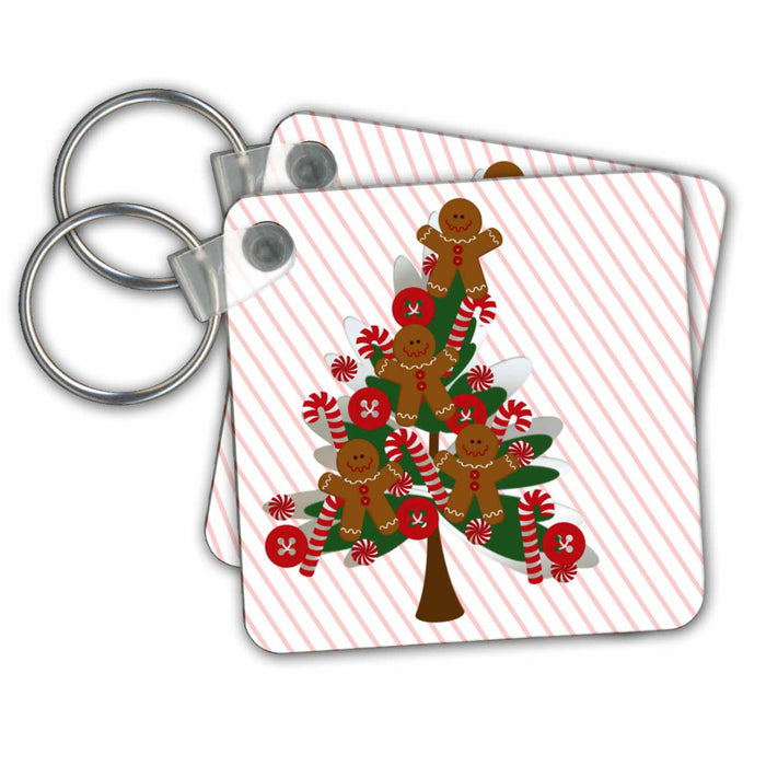 Key Chain - Tilted Gingerbread Man Christmas Tree Christmas