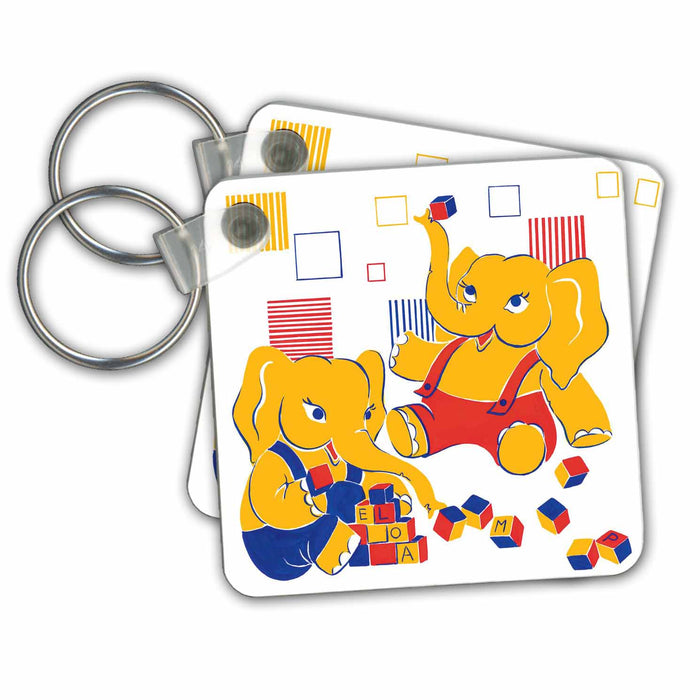 Key Chain - Cute Elephants Building Blocks TNMPastPerfect Christmas