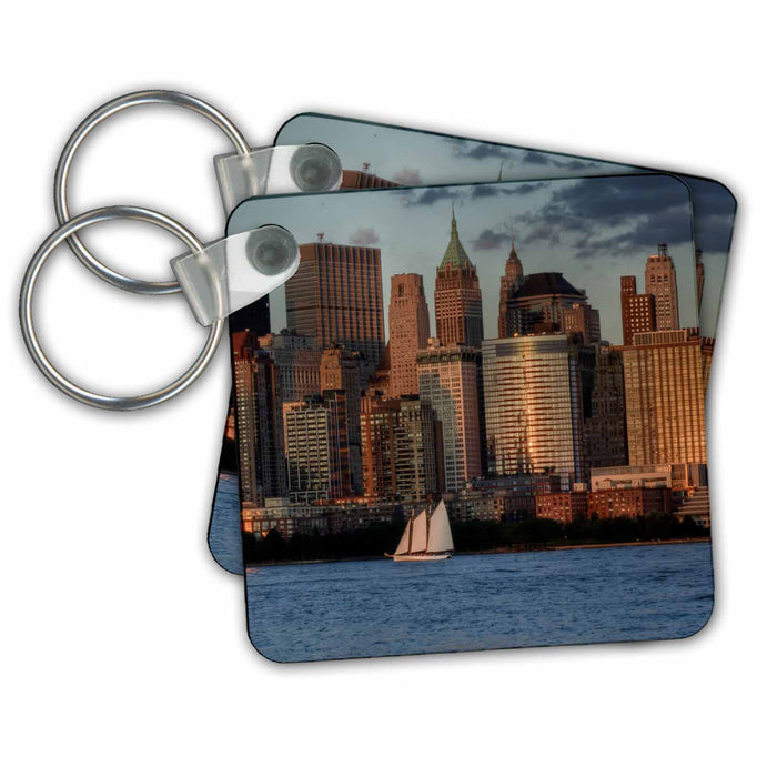 Key Chain - NYC Skyline, sailing boat on Hudson river, late afternoon. NYC