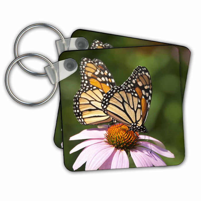 Key Chain - 2 monarch butterflies on cone flower Tanzania