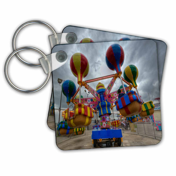 Key Chain - red, blue, yellow, green ride at amusement park Photography