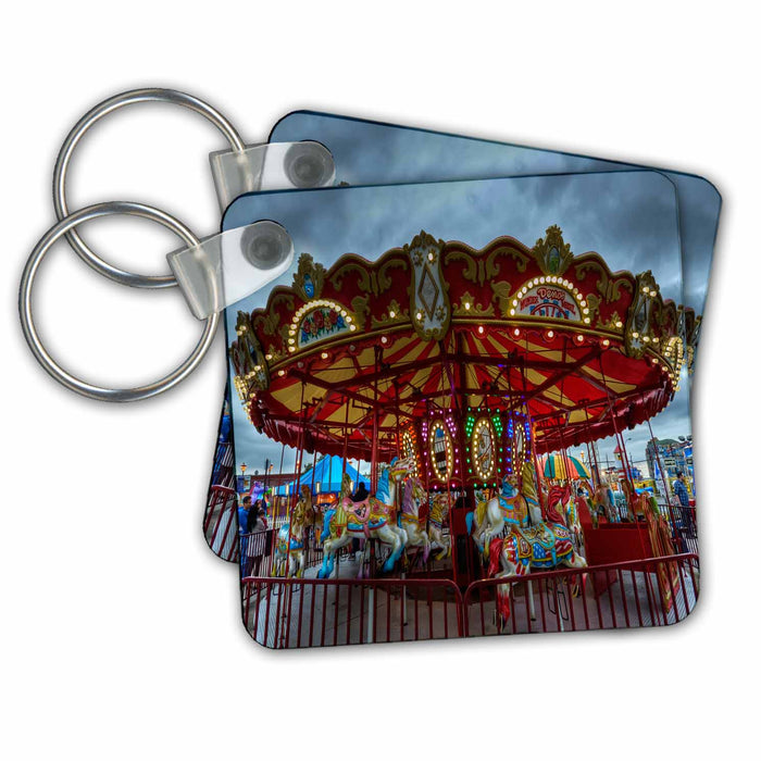 Key Chain - colorful merry go round at amusement park Sea Scapes