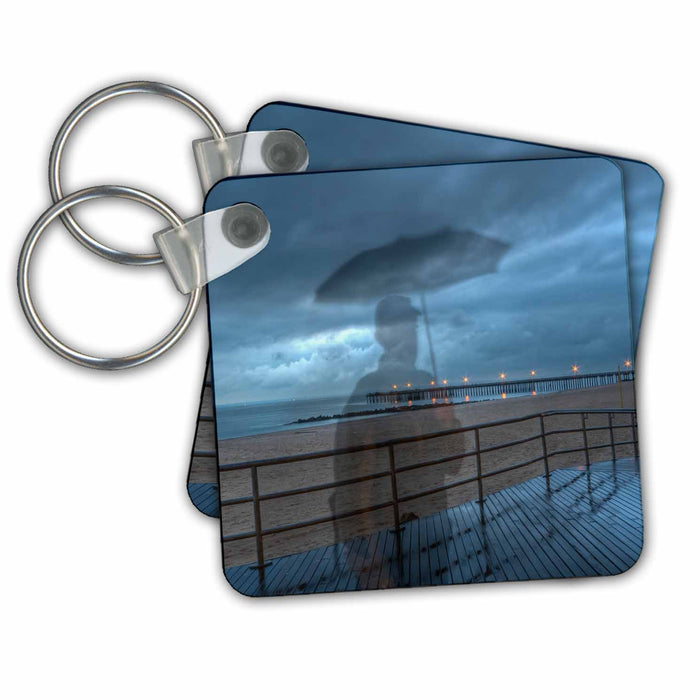 Key Chain - ghost with umbrella at the beach, boardwalk, lights Photography