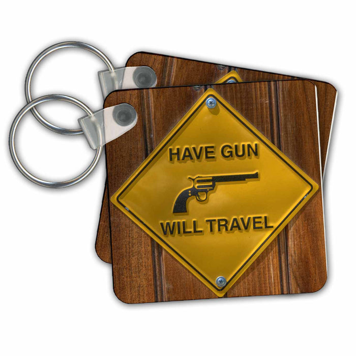 Key Chain - yellow sign, have gun will travel, Floral