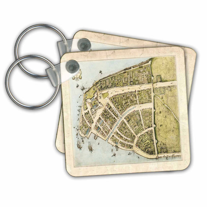 Key Chain - 1660 Map When New York Was New Amsterdam Vintage