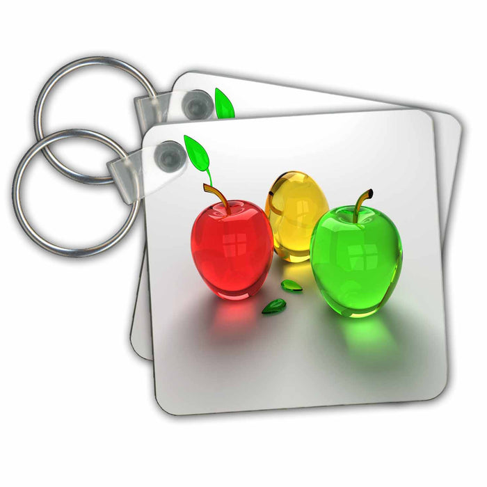 Key Chain - Glass Apples In Red Yellow n Green Decorative