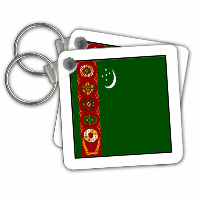 Key Chain - Photo Of Turkmenistan Flag Button World Flag Buttons