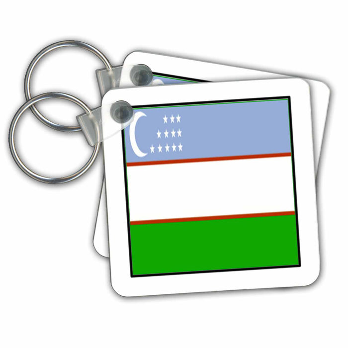 Key Chain - Photo Of Ubekistan Flag Button World Flag Buttons