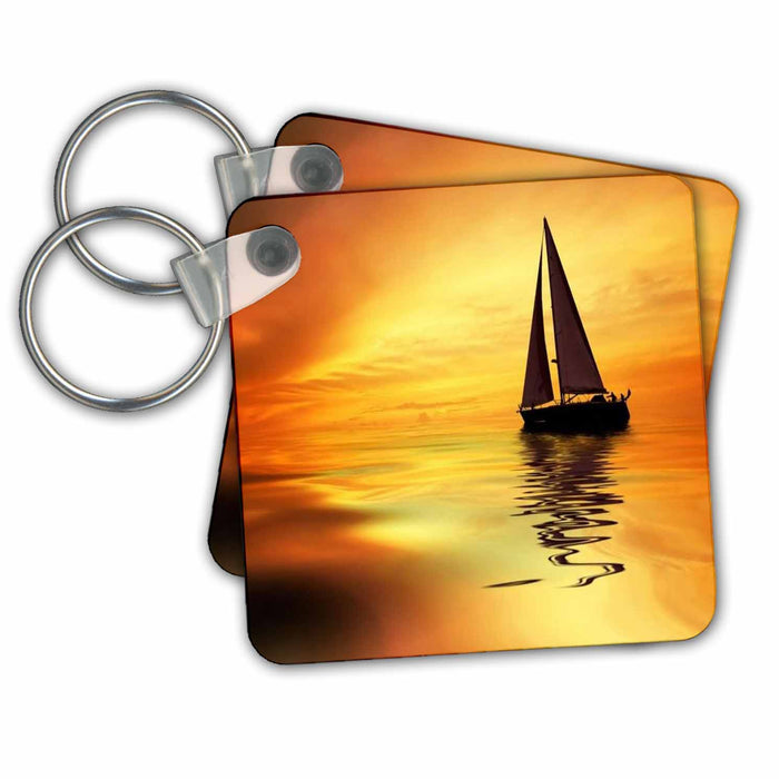 Key Chain - Sailing In Orange n Yellow Waters Boat and Sunset