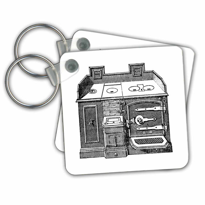 Key Chain - Black n White Drawing Of Vintage Stove.jpg Vintage