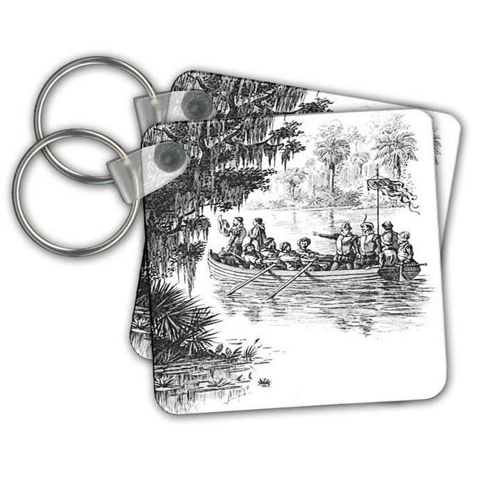 Key Chain - Drawing Of Ponce De Leon Landing In Florida.jpg Historic People and Places