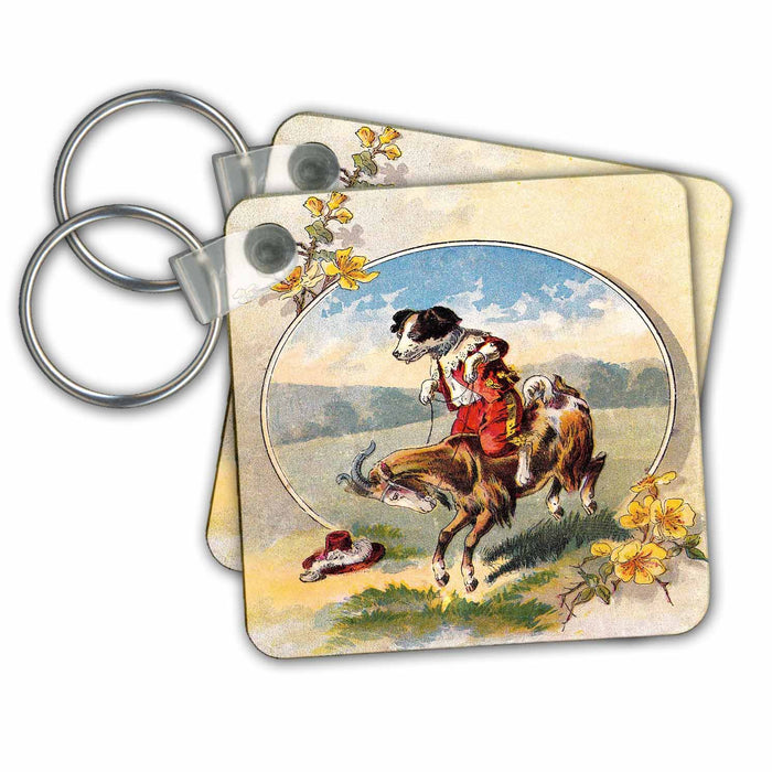 Key Chain - Humorous Victorian Painting Of Dog Riding A Goat.jpg Humor