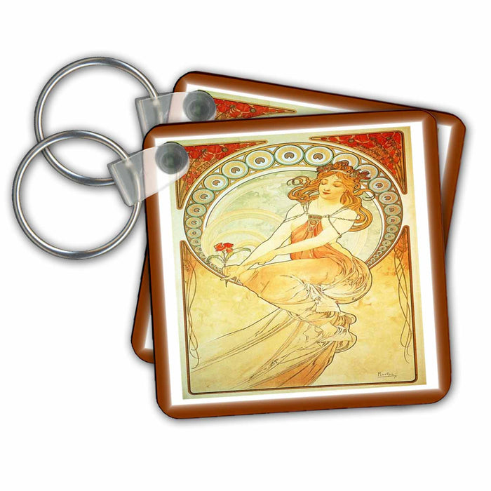 Key Chain - Muchas Art Nouveau Painting Of A Lady In Orange Dress.jpg Famous Art