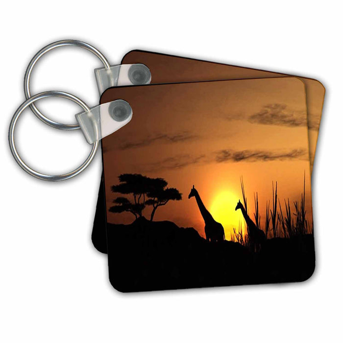 Key Chain - Pair Of Giraffes In The African Sunset.jpg Animals