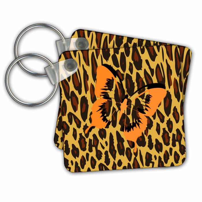 Key Chain - Trendy Orange Butterfly On Cheetah Coat.jpg Décor II