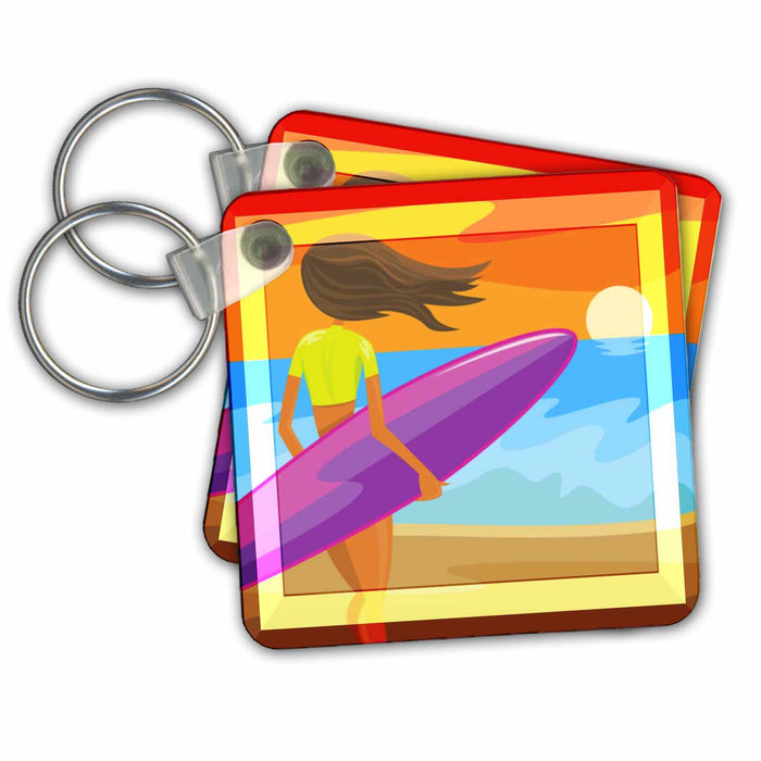 Key Chain - Pretty Surfer girl beach art Surfing Art