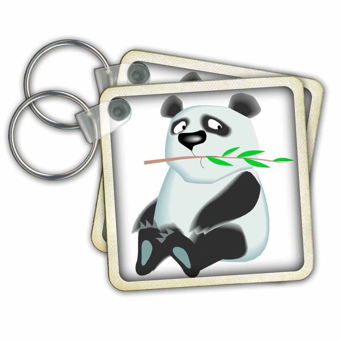 Key Chain - Adorable Panda with a bamboo shoot Animals