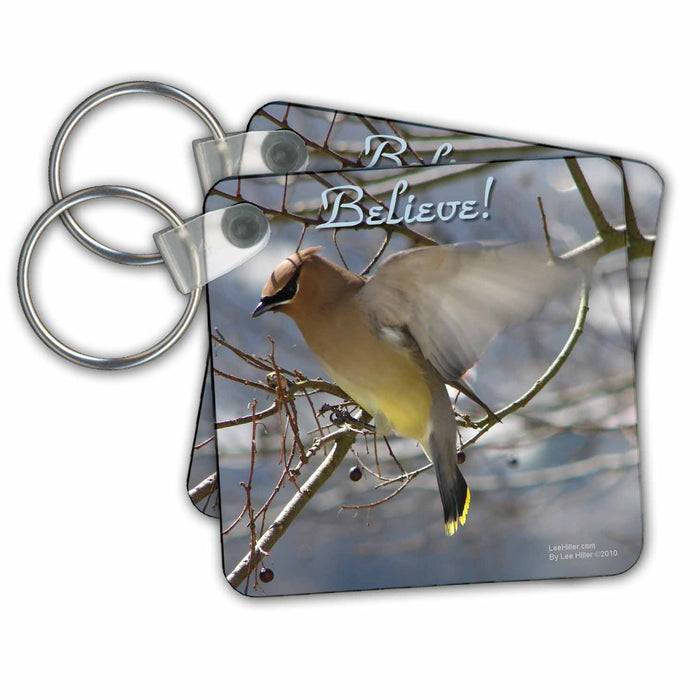 Key Chain - Believe - Cedar Waxwing In Flight Photography Photo Messages