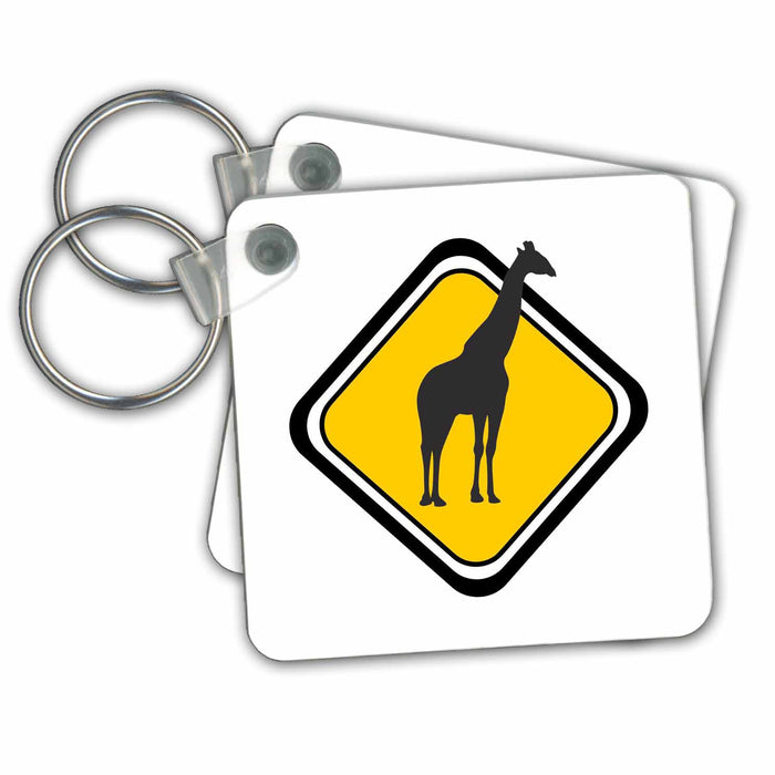 Key Chain - Caution Giraffe Crossing Animals