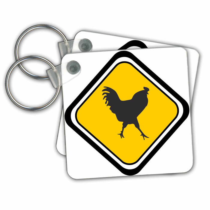 Key Chain - Caution Chicken Crossing Animals