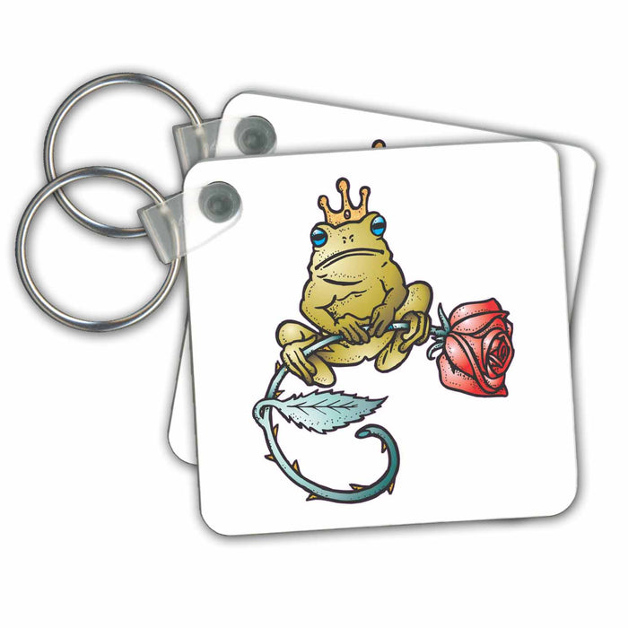 Key Chain - King Frog With a Rose Animals